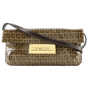 FENDI Mamma Bucket Zucchino Shoulder Bag Clutch Brown Vinyl Magnetic closure